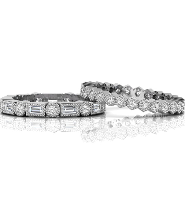 Round & Baguette Stone Milgrain Eternity Stackable Band