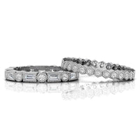 Round & Baguette Stone Milgrain Eternity Stackable Band