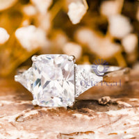 Radiant & Triangle CZ Three Stone Wedding Ring