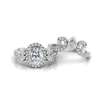 Oval Cut CZ Stone Halo Vine Floral Bridal Ring Set