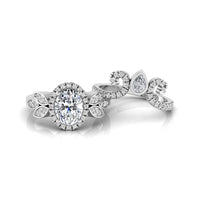 Oval Cut CZ Stone Halo Vine Floral Bridal Ring Set