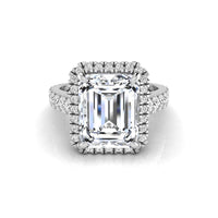 Emerald & Round Cut Moissanite Halo Proposal Ring