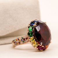 Multi Color Oval Cut CZ Stone Cocktail Party Wear Occasion Wear Women's Ring