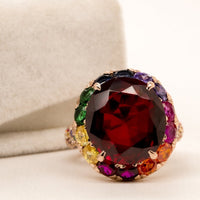 Multi Color Oval Cut CZ Stone Cocktail Party Wear Occasion Wear Women's Ring