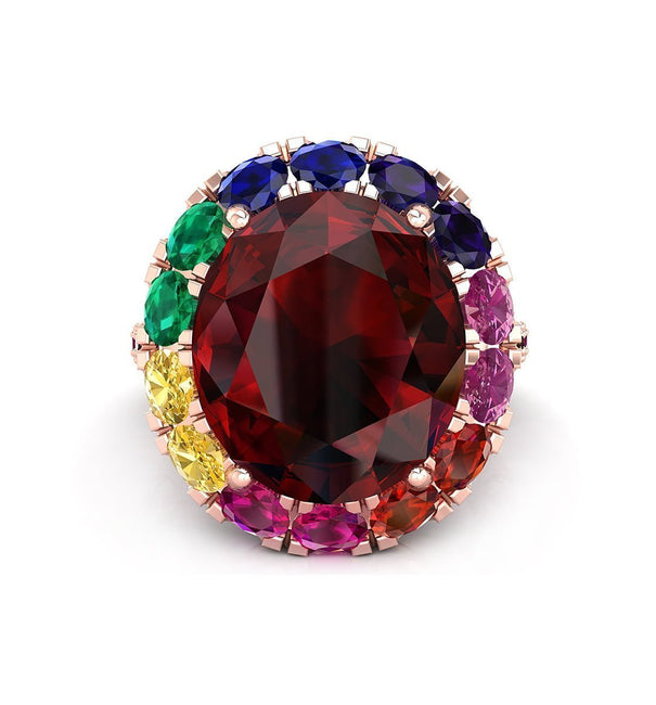 Multi Color Oval Cut CZ Stone Cocktail Party Wear Occasion Wear Women's Ring