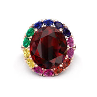 Multi Color Oval Cut CZ Stone Cocktail Party Wear Occasion Wear Women's Ring