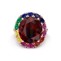 Multi Color Oval Cut CZ Stone Cocktail Party Wear Occasion Wear Womens Ring