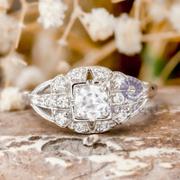 Old European Cut Moissanite Three Shank Edwardian Ring