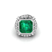 Asscher Cut CZ Stone Bezel Set Halo Cocktail Ring