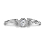 Oval Moissanite Halo Three Piece Bridal Ring Set