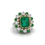 Emerald CZ Stone Two Tone Gold Floral Cocktail Ring