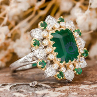 Emerald CZ Stone Two Tone Gold Floral Cocktail Ring