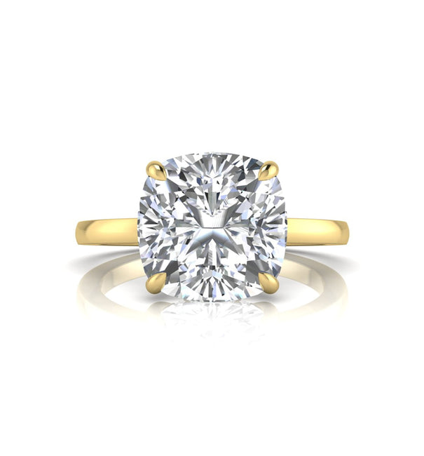 Old Mine Cut Moissanite Solitaire Hidden Halo Ring