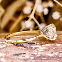 Old Mine Cut Moissanite Solitaire Hidden Halo Ring