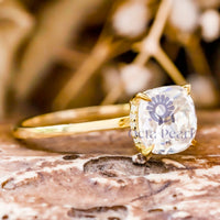 Old Mine Cut Moissanite Solitaire Hidden Halo Ring