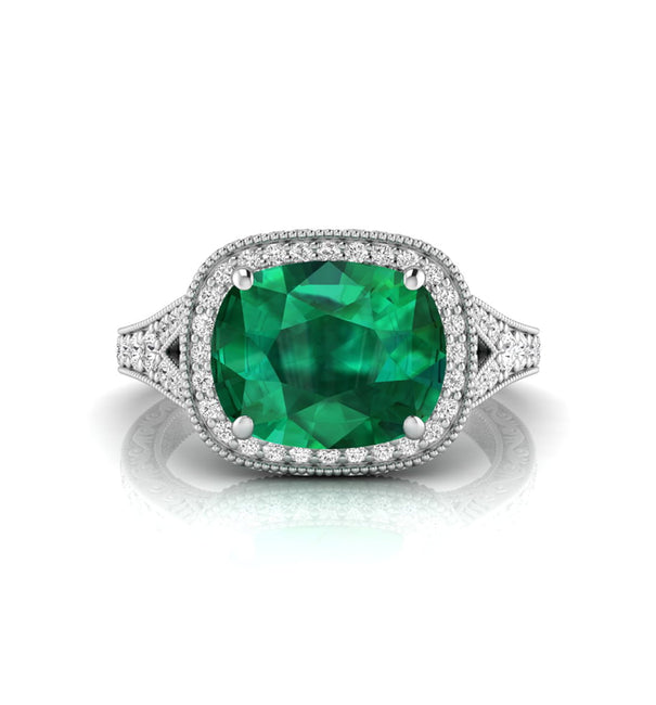 Cushion CZ Stone Halo Split Shank Art Deco Ring