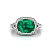 Green Cushion Cut CZ Stone Halo Split Shank Art Deco Ring