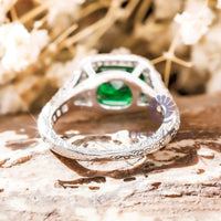 Cushion CZ Stone Halo Split Shank Art Deco Ring