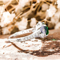 Cushion CZ Stone Halo Split Shank Art Deco Ring