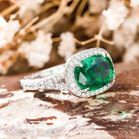 Cushion CZ Stone Halo Split Shank Art Deco Ring