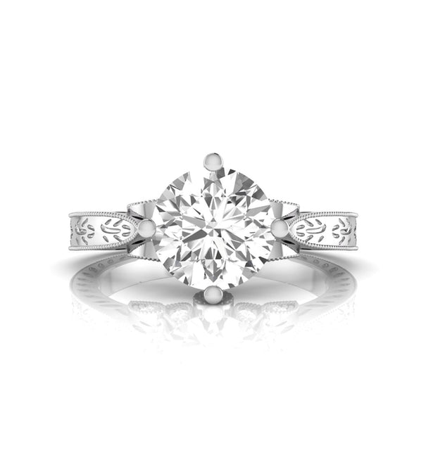 Art Deco Leaf Inspire Ring With Round Moissanite