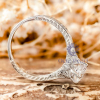 Art Deco Leaf Inspire Ring With Round Moissanite