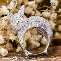 Black & White Round Cut Pave Setting CZ Stone Cocktail Party Wear Bunny Rabbit Ring For Men & Women