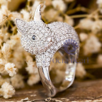 Black & White Round Cut Pave Setting CZ Stone Cocktail Party Wear Bunny Rabbit Ring For Men & Women