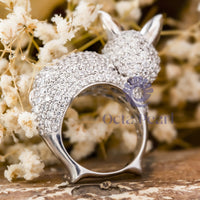 Black & White Round Cut Pave Setting CZ Stone Cocktail Party Wear Bunny Rabbit Ring For Men & Women