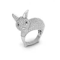 Round Cut Pave Setting CZ Stone Cocktail Party Wear Bunny Rabbit Ring For Men & Women