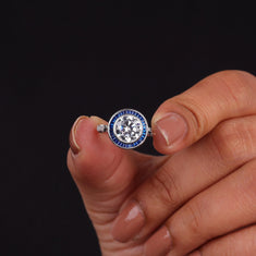 Round CZ Stone Blue Sapphire Halo Art Deco Vintage Target Ring - alternate view