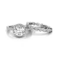 Round Moissanite Halo Wedding Bridal Ring Set