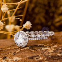 Round Moissanite Halo Wedding Bridal Ring Set