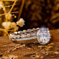 Round Moissanite Halo Wedding Bridal Ring Set