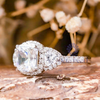 Cushion & Trillion Cut CZ Three Stone Halo Ring