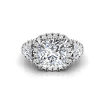 Cushion & Trillion Cut CZ Three Stone Halo Ring