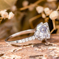 Cushion & Trillion Cut CZ Three Stone Halo Ring