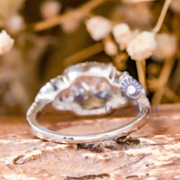 Cushion & Trillion Cut CZ Three Stone Halo Ring