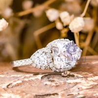 Cushion & Trillion Cut CZ Three Stone Halo Ring