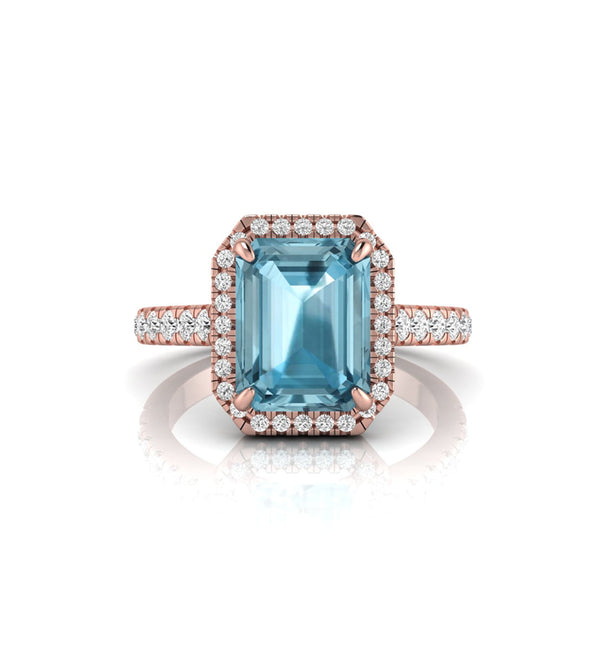 Aqua Emerald CZ Stone Halo Engagement Ring