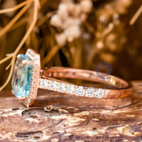 Aqua Emerald CZ Stone Halo Engagement Ring