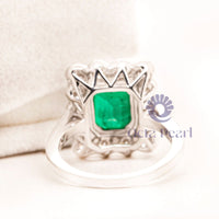 Green Emerald Stone Bezel Set Halo Wedding Ring