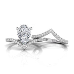 Pear Moissanite Chevron V Shape Bridal Ring Set