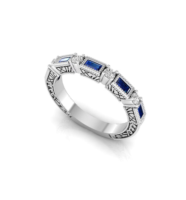 Baguette & Round Bezel Set Art Deco Half Eternity Band