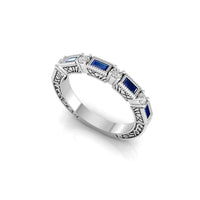 Art Deco Half Eternity Band in Baguette & Round Bezel Set