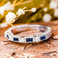 Baguette & Round Bezel Set Art Deco Half Eternity Band