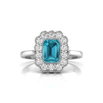 Emerald Cut CZ Stone Bezel Set Floral Halo Ring