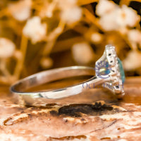 Emerald Cut CZ Stone Bezel Set Floral Halo Ring