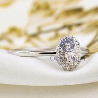 Oval Cut CZ Stone Halo Set Engagement Bride Proposal Ring