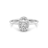 6x4 MM Oval Cut CZ Stone Halo Set Engagement Bride Proposal Ring